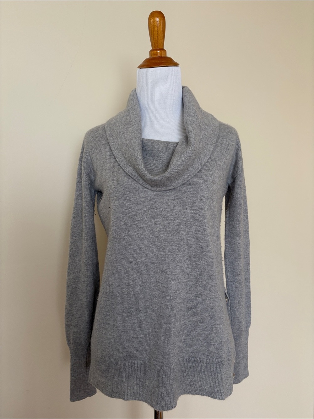 J. Crew Light Gray Cashmere Cowl Neck Sweater